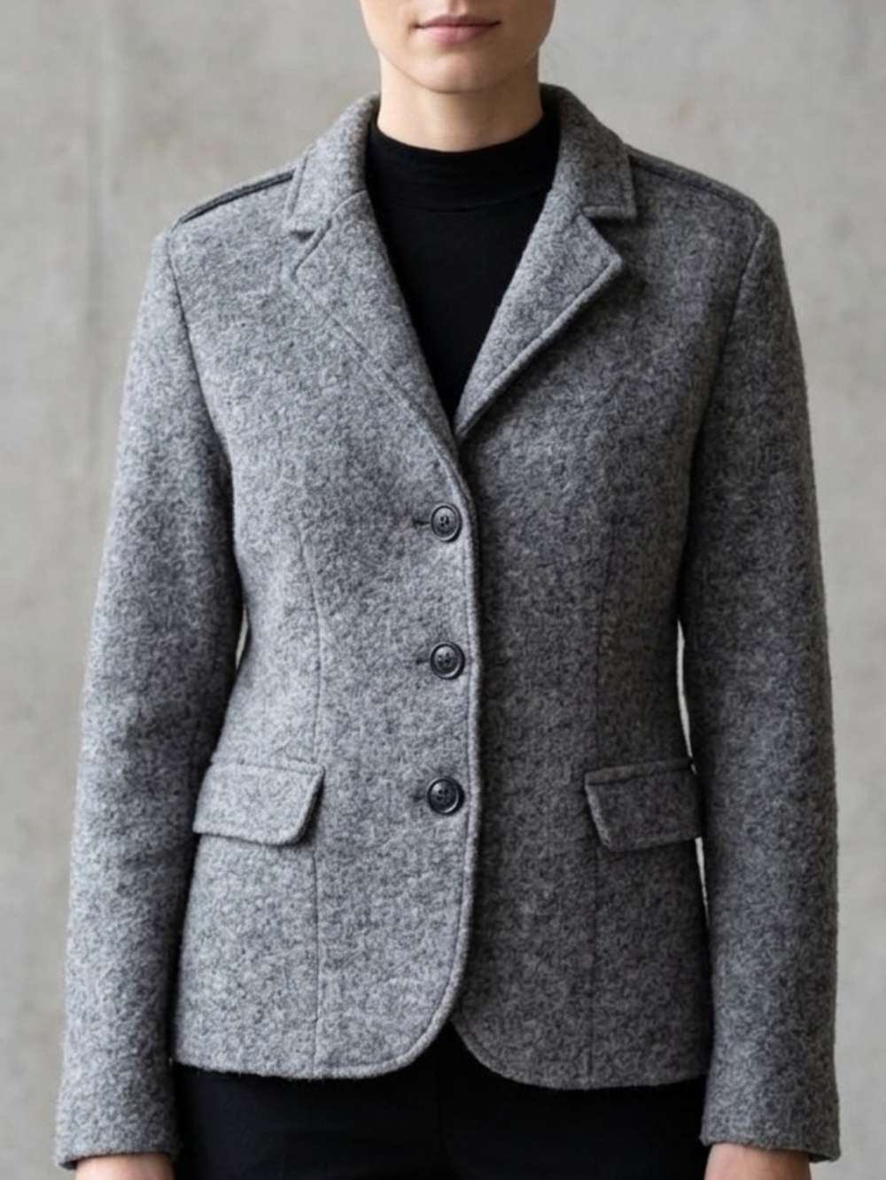 Baci Italy Gray Boiled Wool Blend Contrast Seam Moto Blazer Jacket Fitted L